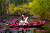 Mùa thu, tới chùa Hương ngắm thiếu nữ rạng ngời bên dòng suối nở hoa