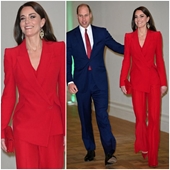 Công nương Kate Middleton tỏa sáng trong bộ vest đỏ tuyệt đẹp