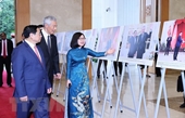 Hai Thủ tướng Việt Nam-Singapore xem trưng bày ảnh về hợp tác hai nước
