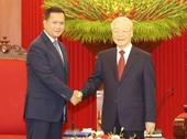 Tổng Bí thư Nguyễn Phú Trọng tiếp Thủ tướng Vương quốc Campuchia
