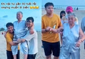 Xúc động đại gia đình 3 thế hệ đưa bà nội U 90 đi chơi biển